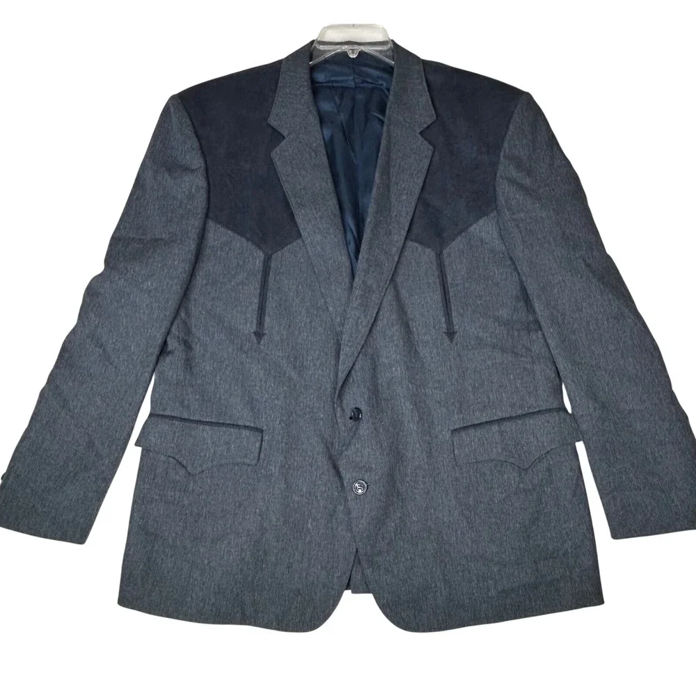 Circle S Dallas Texas Western Yoke Sports Coat Boise Blazer‎ Blue 48R Rockabilly